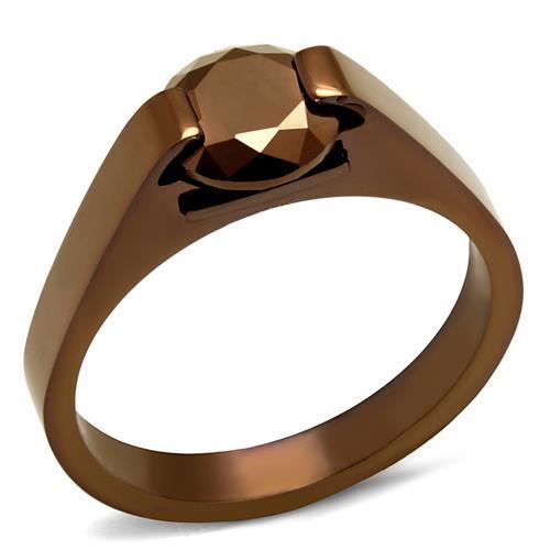 IP Coffee light Stainless Steel Ring with AAA Grade CZ  in Light Coffee