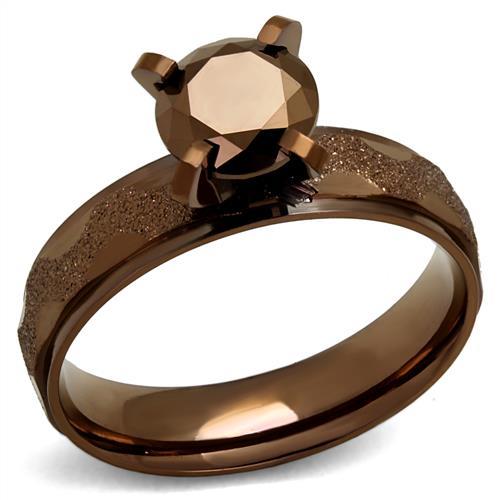 IP Coffee light Stainless Steel Ring with AAA Grade CZ  in Light Coffee