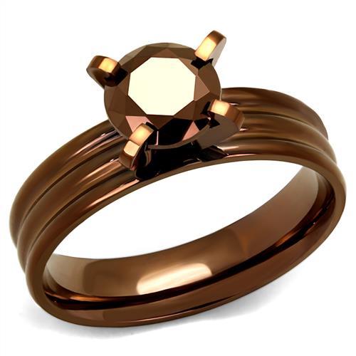 IP Coffee light Stainless Steel Ring with AAA Grade CZ  in Light Coffee