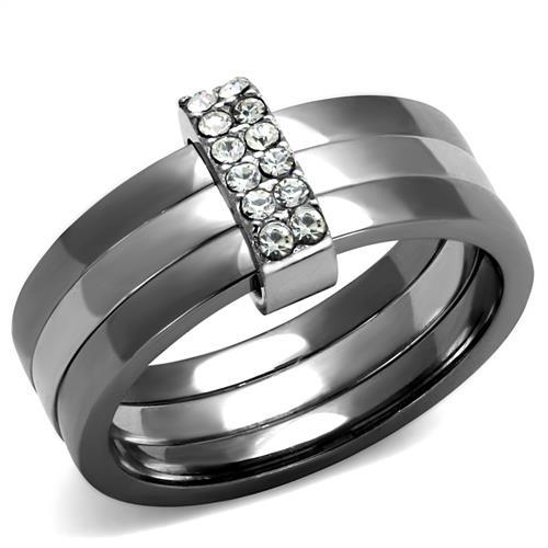 Two Tone IP Light Black (IP Gun) Stainless Steel Ring with Top Grade Crystal  in Clear