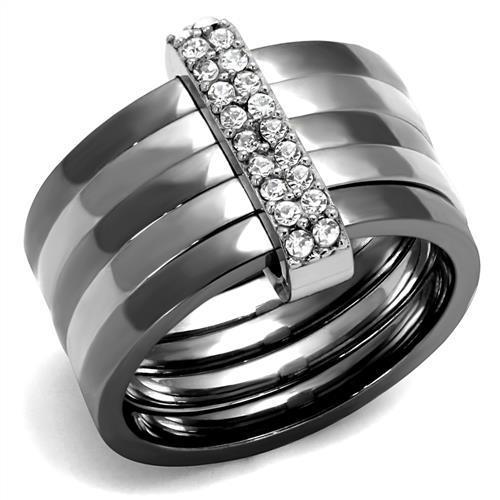 Two Tone IP Light Black (IP Gun) Stainless Steel Ring with Top Grade Crystal  in Clear