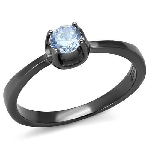 IP Light Black  (IP Gun) Stainless Steel Ring with AAA Grade CZ  in Light Amethyst