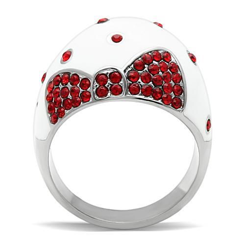 High polished (no plating) Stainless Steel Ring with Top Grade Crystal  in Ruby