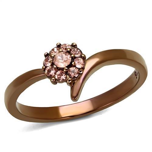 IP Coffee light Stainless Steel Ring with Top Grade Crystal  in Light Peach