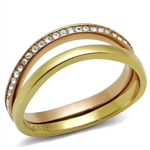 IP Gold & IP Rose Gold (Ion Plating) Stainless Steel Ring with Top Grade Crystal  in Clear