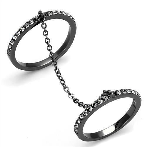 IP Light Black  (IP Gun) Stainless Steel Ring with Top Grade Crystal  in Jet