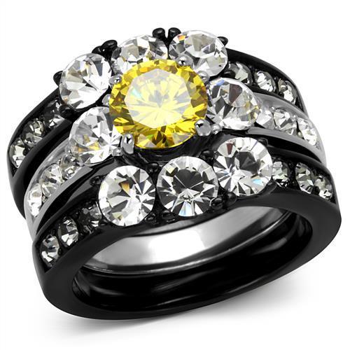 Two-Tone IP Black (Ion Plating) Stainless Steel Ring with AAA Grade CZ  in Topaz