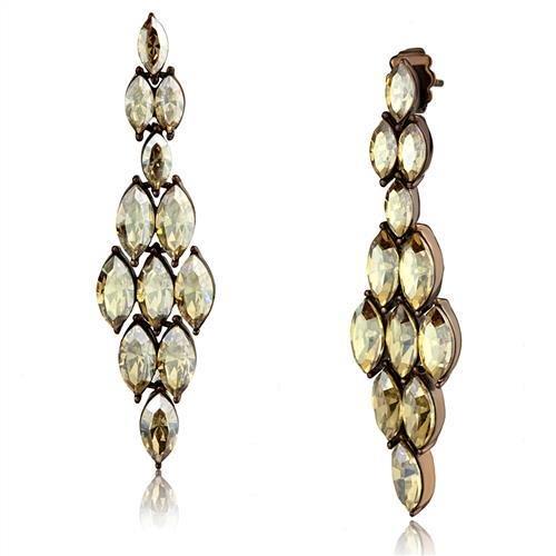 IP Coffee light Stainless Steel Earrings with Top Grade Crystal  in Champagne