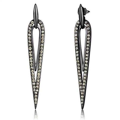 IP Light Black  (IP Gun) Stainless Steel Earrings with Top Grade Crystal  in Smoky Topaz