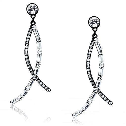 IP Light Black  (IP Gun) Stainless Steel Earrings with Top Grade Crystal  in Clear