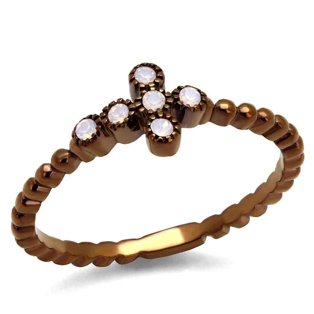 IP Coffee light Stainless Steel Ring with Top Grade Crystal in Light Rose