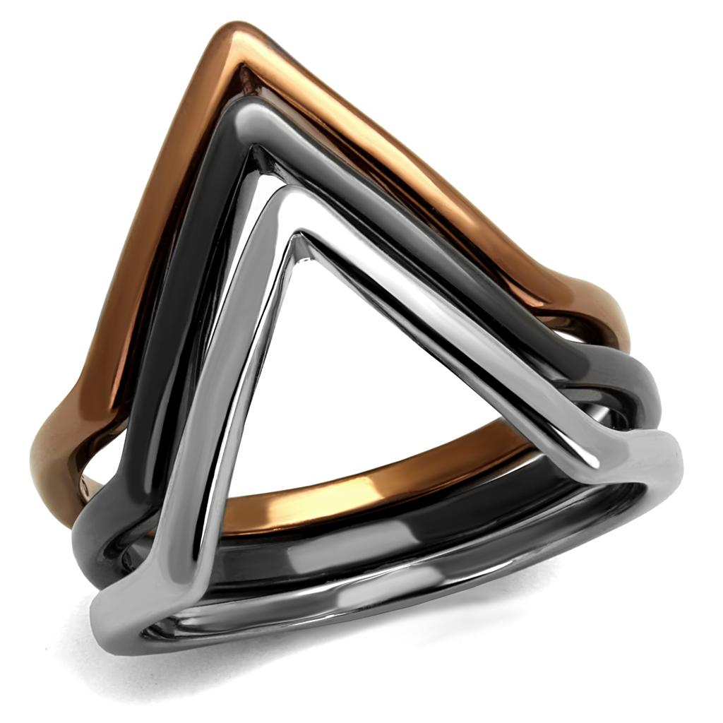 Three Tone (IP Light Coffee & IP Light Black & High Polished) Stainless Steel Ring with No Stone