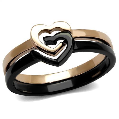 IP Rose Gold+ IP Black (Ion Plating) Stainless Steel Ring with No Stone