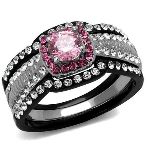 Two-Tone IP Black (Ion Plating) Stainless Steel Ring with AAA Grade CZ  in Light Rose