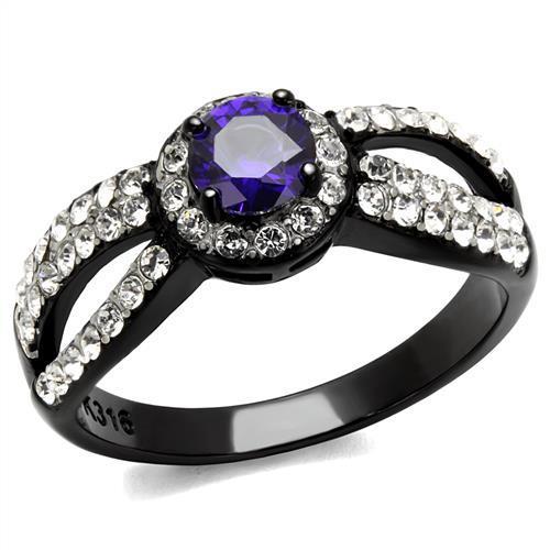 Two-Tone IP Black (Ion Plating) Stainless Steel Ring with AAA Grade CZ  in Tanzanite