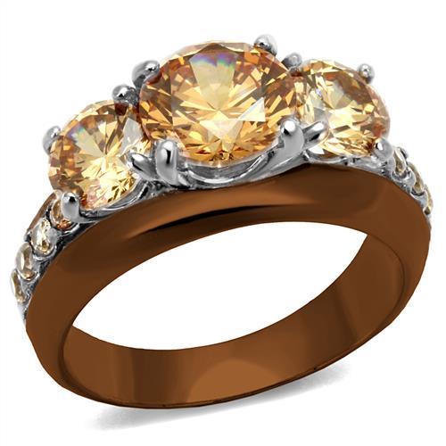 Two Tone IP Light Brown (IP Light coffee) Stainless Steel Ring with AAA Grade CZ  in Champagne