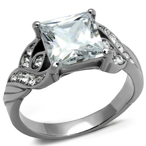 High polished (no plating) Stainless Steel Ring with AAA Grade CZ  in Clear