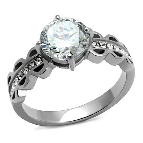 High polished (no plating) Stainless Steel Ring with AAA Grade CZ  in Clear