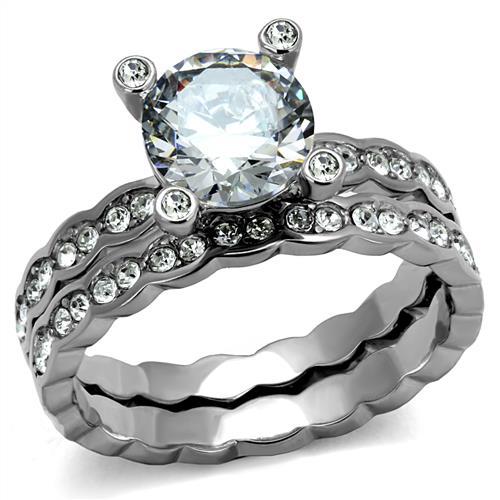 High polished (no plating) Stainless Steel Ring with AAA Grade CZ  in Clear