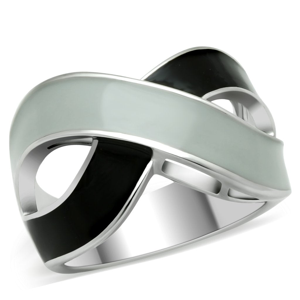 Rhodium Stainless Steel Ring with Epoxy  in No Stone