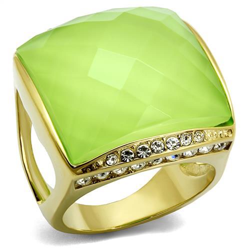 IP Gold(Ion Plating) Stainless Steel Ring with Synthetic Synthetic Stone in Apple Green color