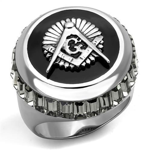 High polished (no plating) Stainless Steel Ring with Top Grade Crystal  in Jet