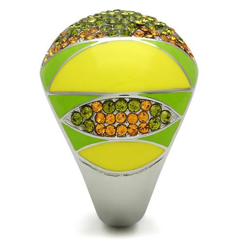 High polished (no plating) Stainless Steel Ring with Top Grade Crystal  in Multi Color