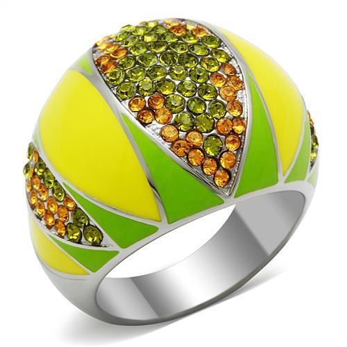High polished (no plating) Stainless Steel Ring with Top Grade Crystal  in Multi Color