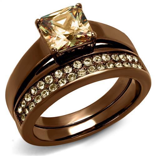 IP Coffee light Stainless Steel Ring with AAA Grade CZ  in Champagne