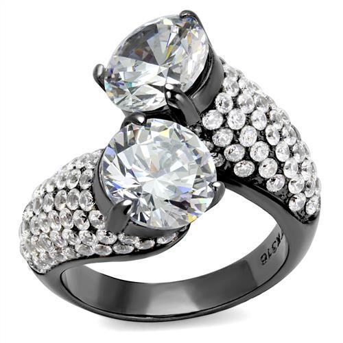 IP Light Black  (IP Gun) Stainless Steel Ring with AAA Grade CZ  in Clear