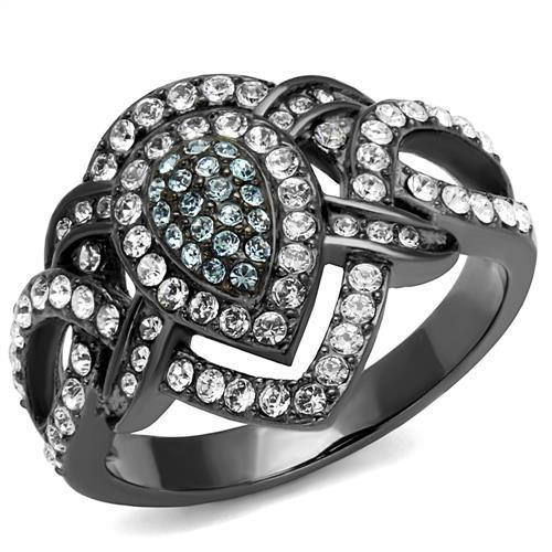 IP Light Black  (IP Gun) Stainless Steel Ring with Top Grade Crystal  in Multi Color