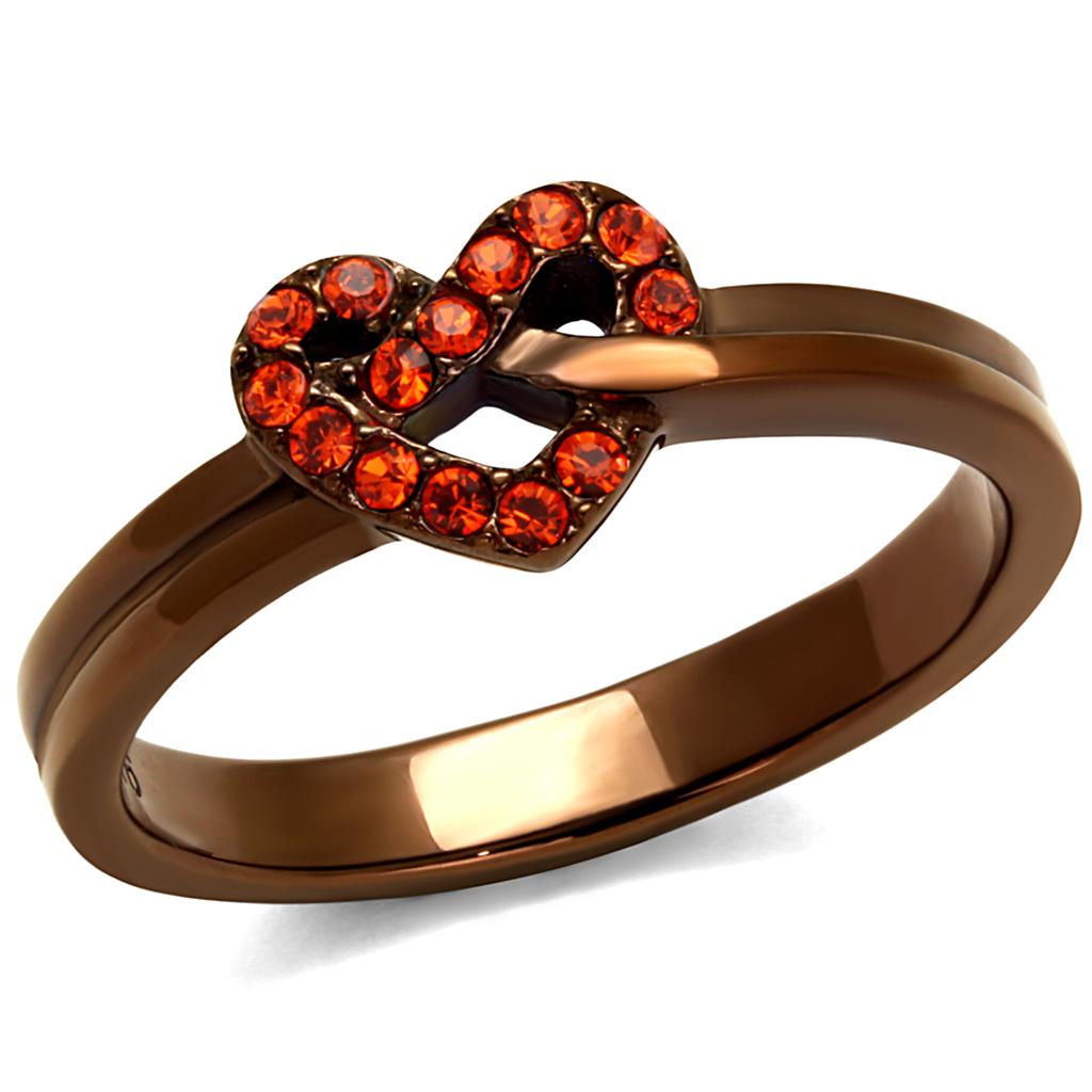 IP Coffee light Stainless Steel Ring with Top Grade Crystal  in Orange