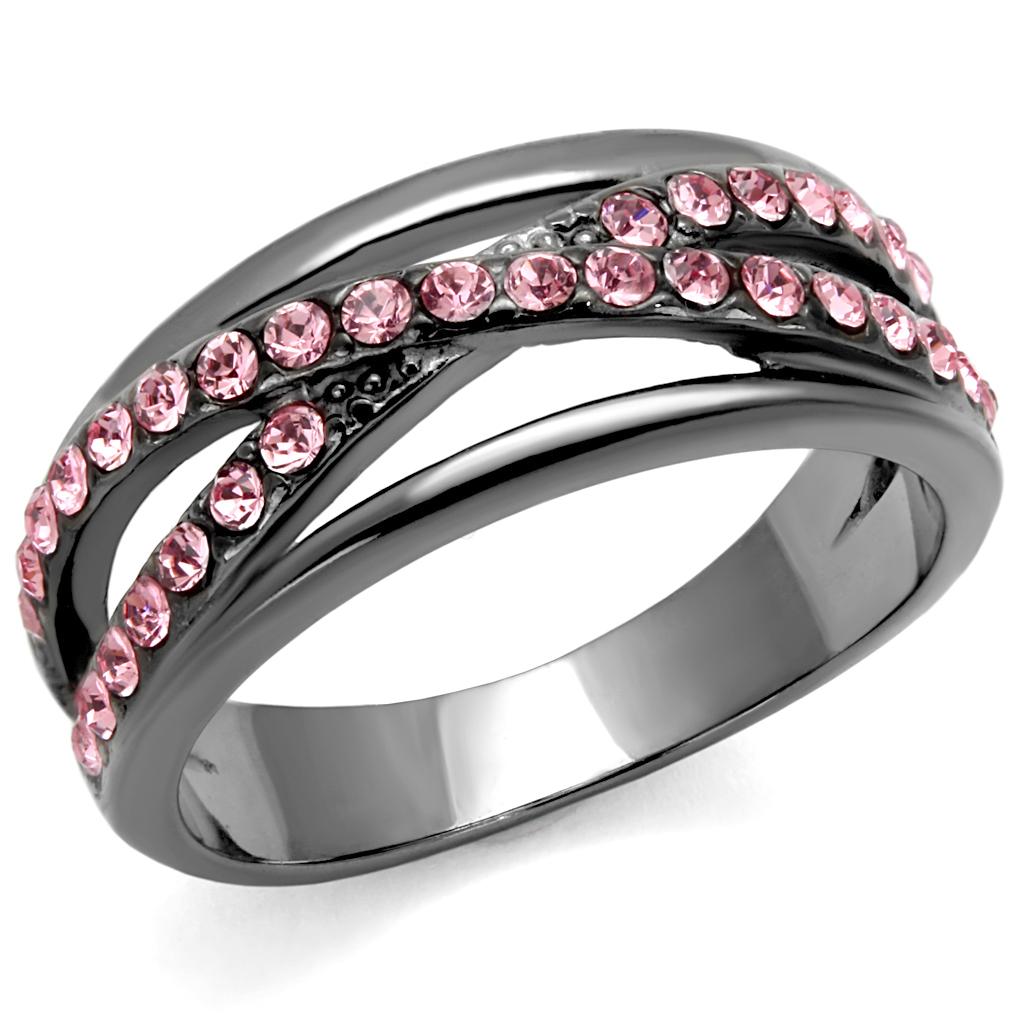 IP Light Black  (IP Gun) Stainless Steel Ring with Top Grade Crystal  in Light Peach
