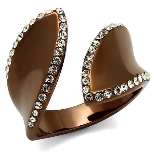 IP Coffee light Stainless Steel Ring with Top Grade Crystal  in Clear