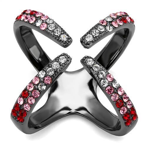 IP Light Black  (IP Gun) Stainless Steel Ring with Top Grade Crystal  in Multi Color