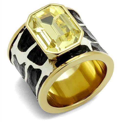 IP Gold(Ion Plating) Stainless Steel Ring with Top Grade Crystal  in Citrine Yellow