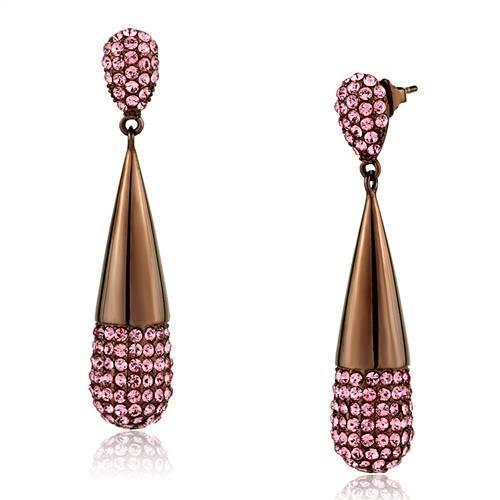 IP Coffee light Stainless Steel Earrings with Top Grade Crystal  in Light Peach