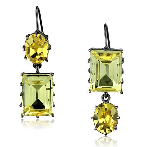 IP Light Black  (IP Gun) Stainless Steel Earrings with Top Grade Crystal  in Multi Color
