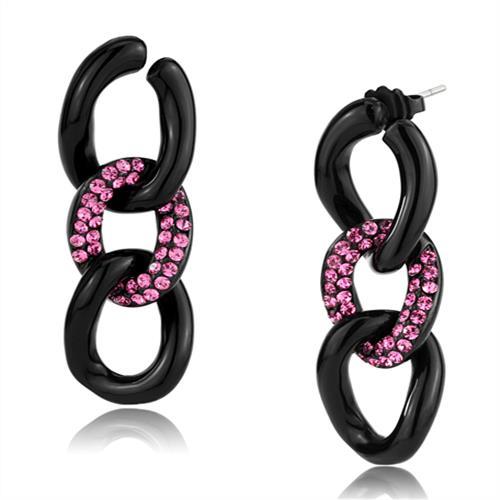 IP Black(Ion Plating) Stainless Steel Earrings with Top Grade Crystal  in Light Peach