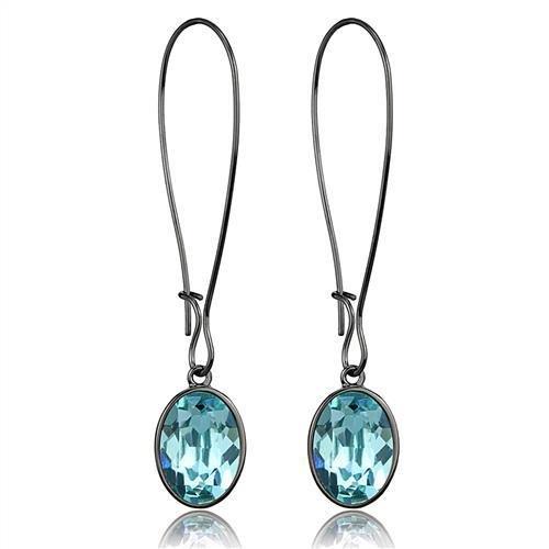 IP Light Black  (IP Gun) Stainless Steel Earrings with Top Grade Crystal  in Sea Blue