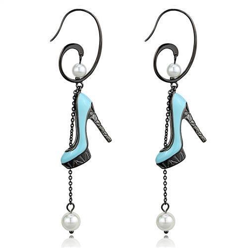 IP Light Black  (IP Gun) Stainless Steel Earrings with Synthetic Pearl in White