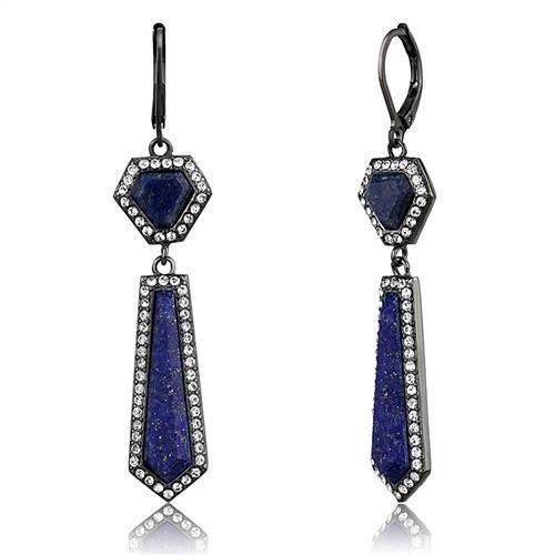 IP Light Black  (IP Gun) Stainless Steel Earrings with Precious Stone Lapis in Montana