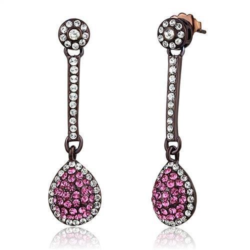 IP Dark Brown (IP coffee) Stainless Steel Earrings with Top Grade Crystal  in Rose
