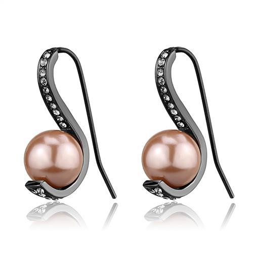IP Light Black  (IP Gun) Stainless Steel Earrings with Synthetic Pearl in Light Peach