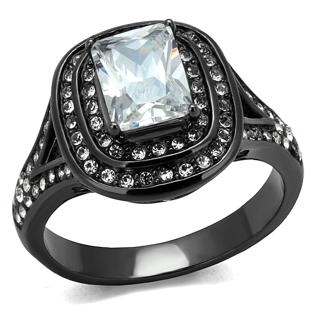 IP Light Black  (IP Gun) Stainless Steel Ring with AAA Grade CZ  in Clear