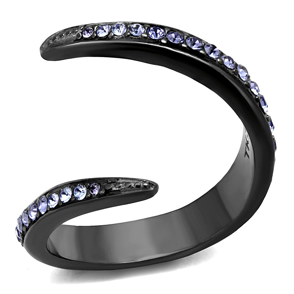 IP Light Black  (IP Gun) Stainless Steel Ring with Top Grade Crystal  in Tanzanite