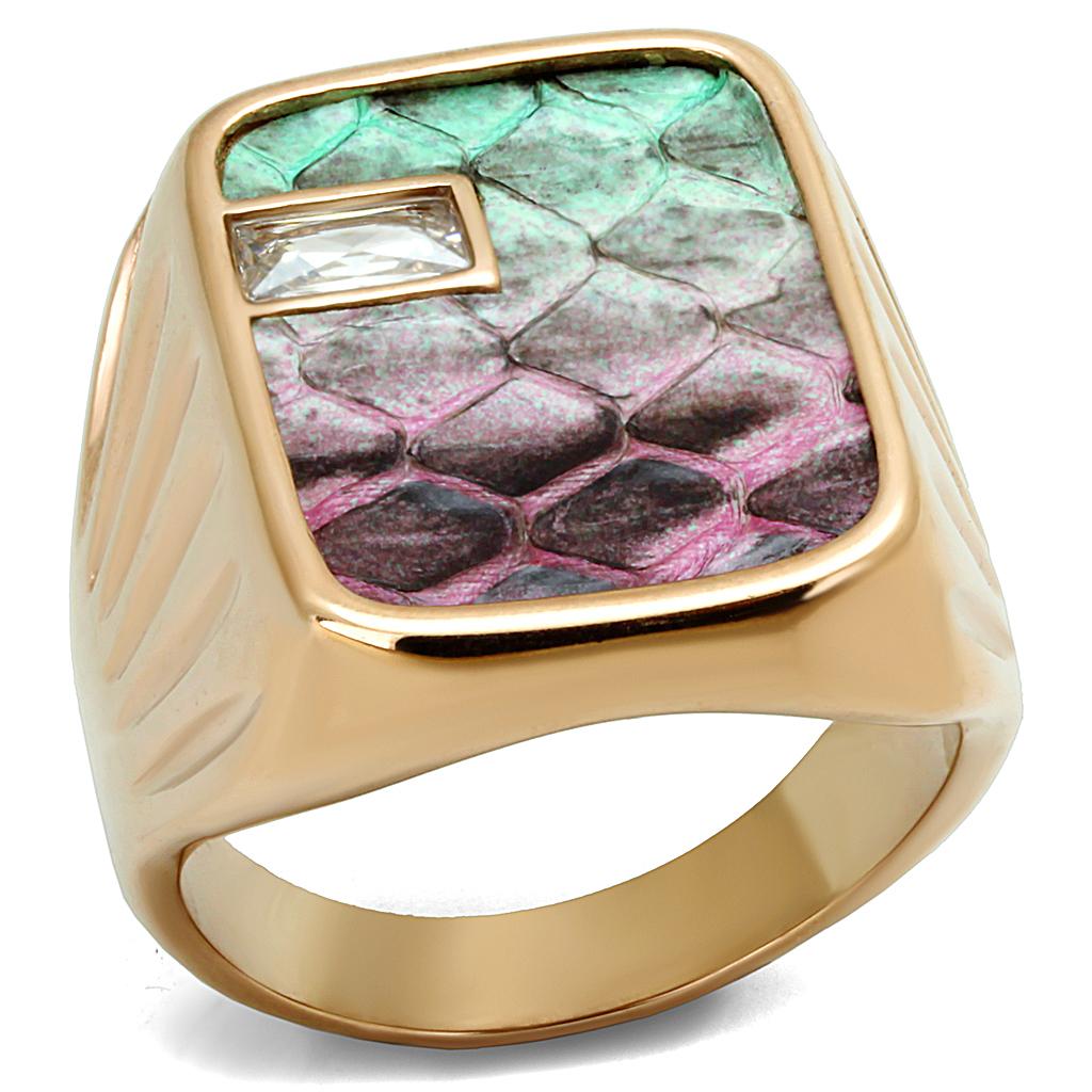 IP Rose Gold(Ion Plating) Stainless Steel Ring with Leather  in Multi Color