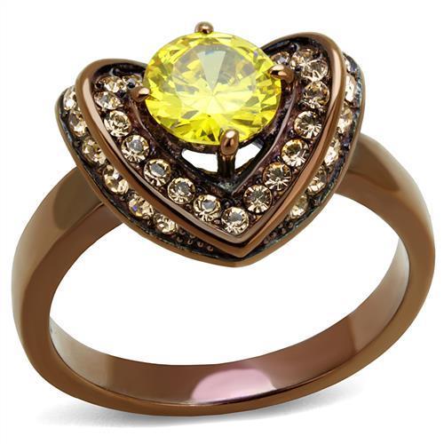 IP Coffee light Stainless Steel Ring with AAA Grade CZ  in Topaz