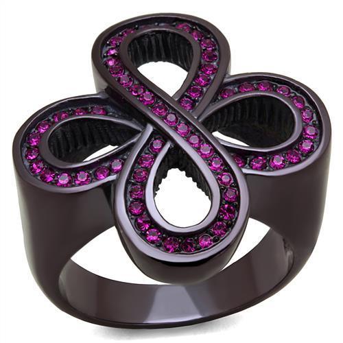 IP Dark Brown (IP coffee) Stainless Steel Ring with Top Grade Crystal  in Fuchsia