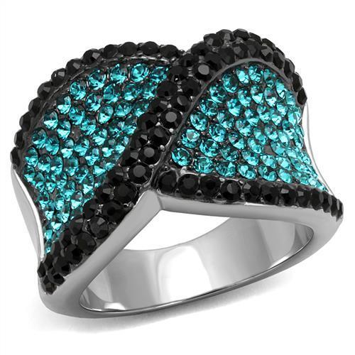 Two-Tone IP Black Stainless Steel Ring with Top Grade Crystal  in Blue Zircon